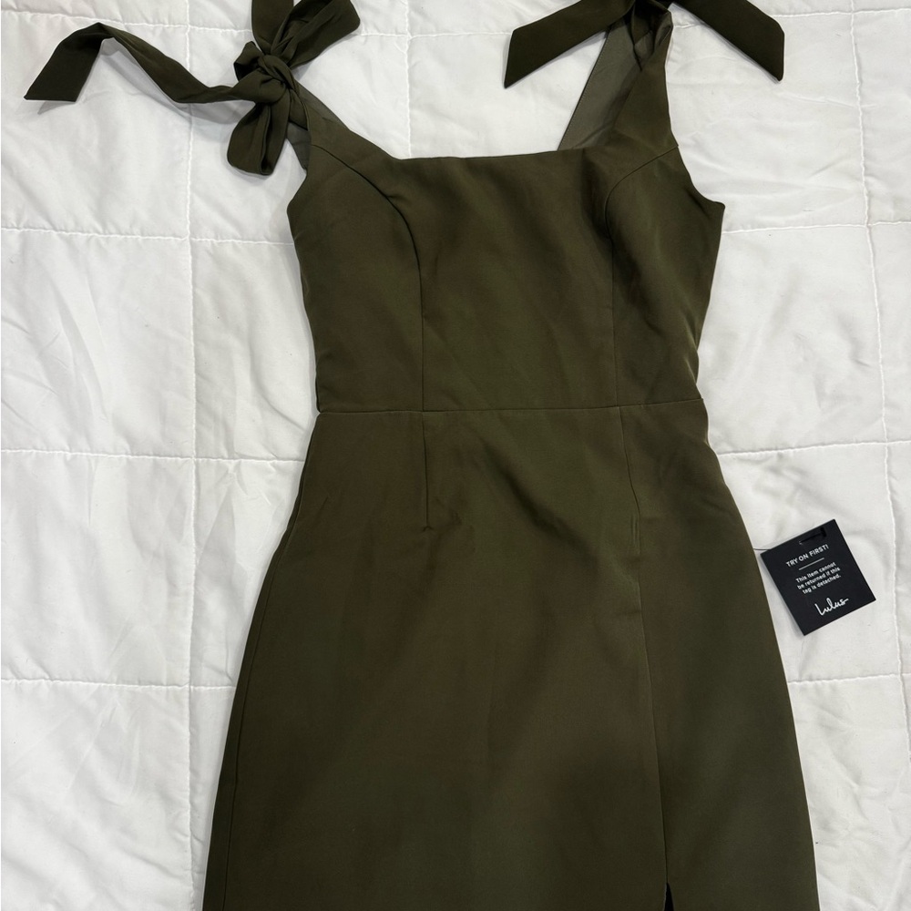 Lulu's Olive Mini Dress with Tie Straps
